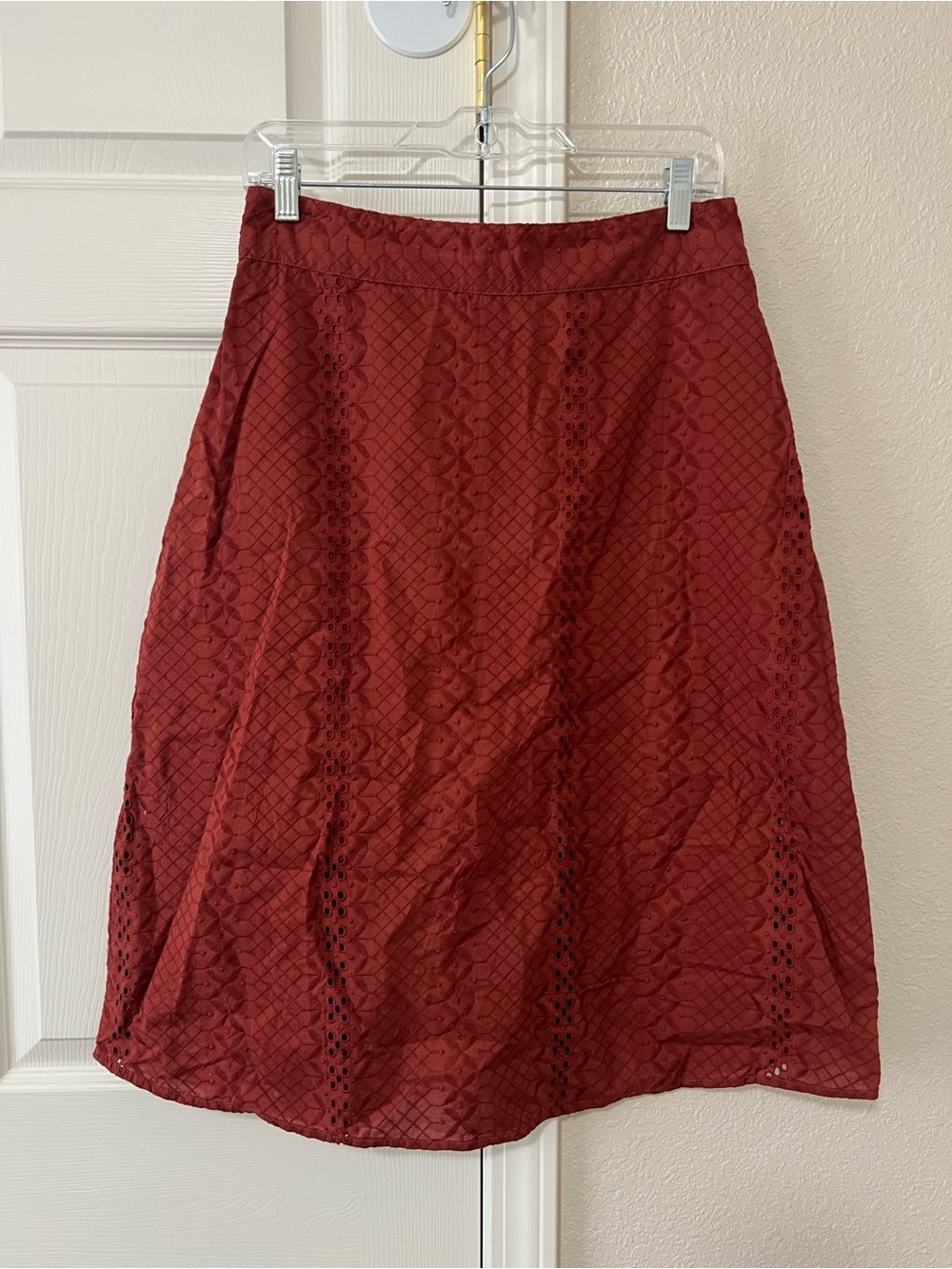 Yessica Rust Eyelet Embroidered Midi Skirt Cotton A Line Boho Size EU 38